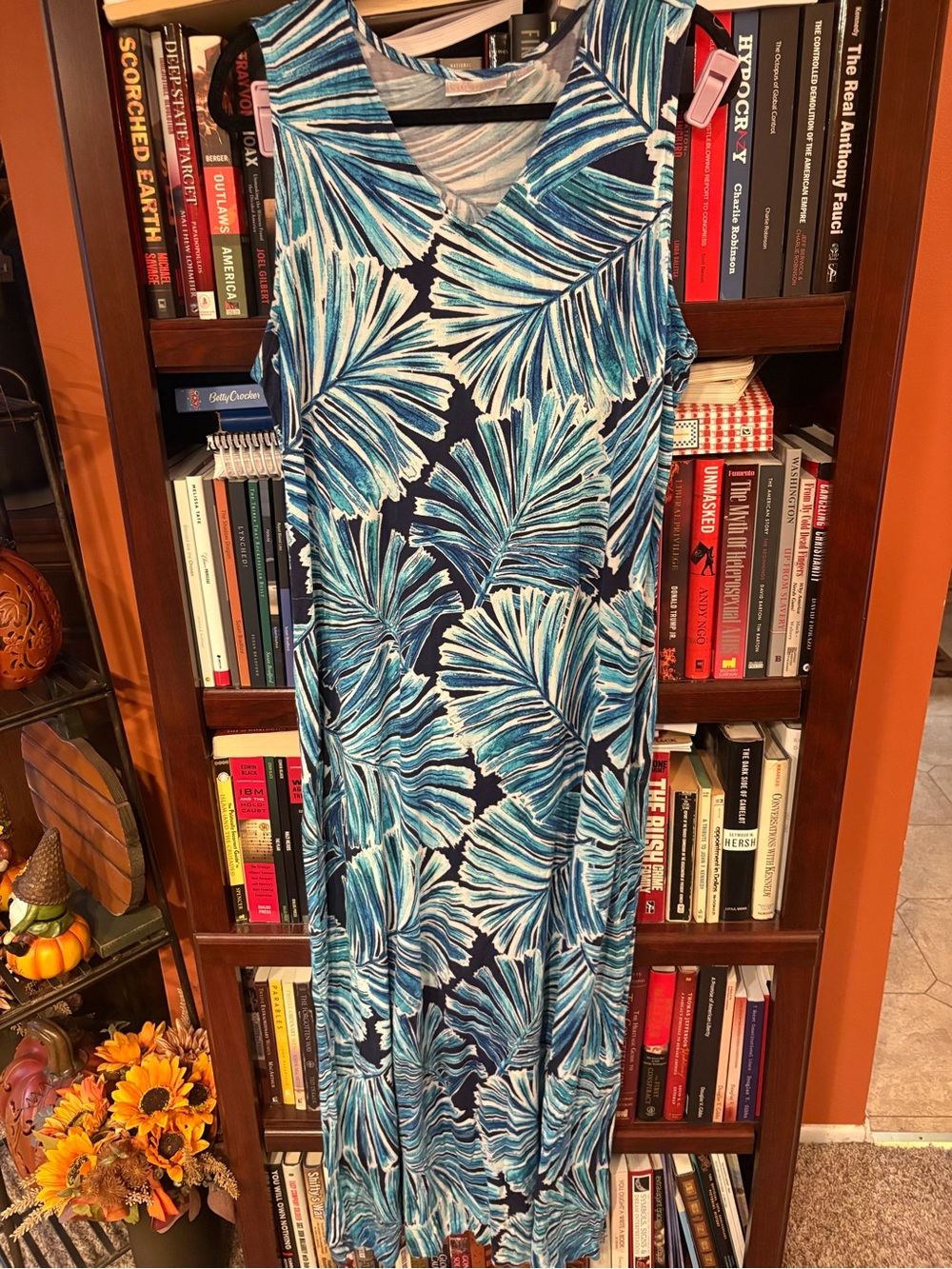 Belle by Kim Gravel Navy and Aqua Palm-Print Maxi Dress
